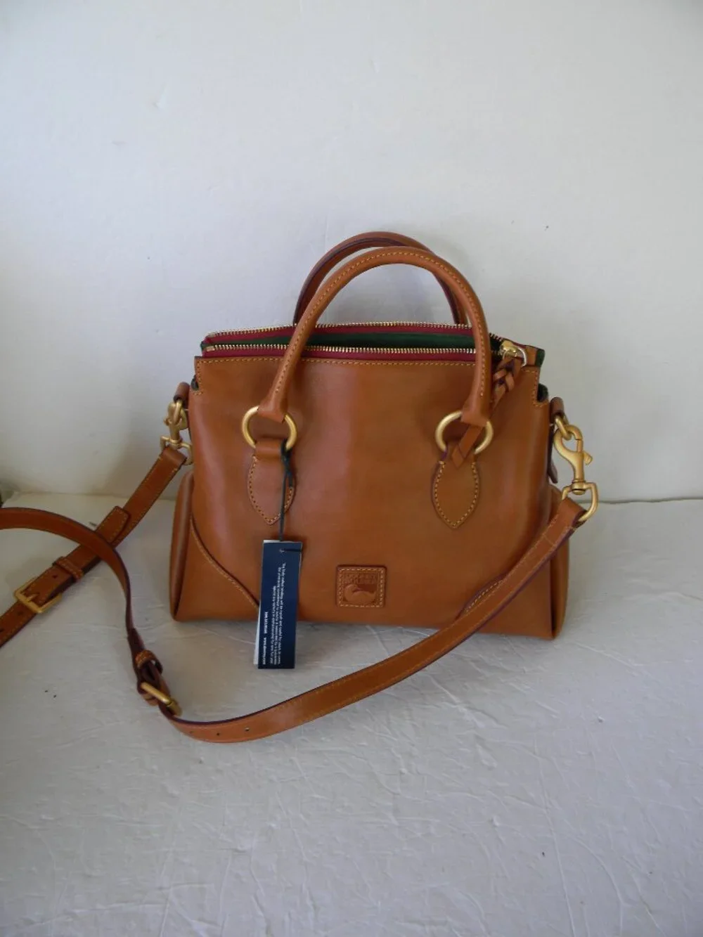 NWT DOONEY & BOURKE FLORENTINE LEATHER NATURAL TAN LEATHER SATCHEL 30 CROSSBODY